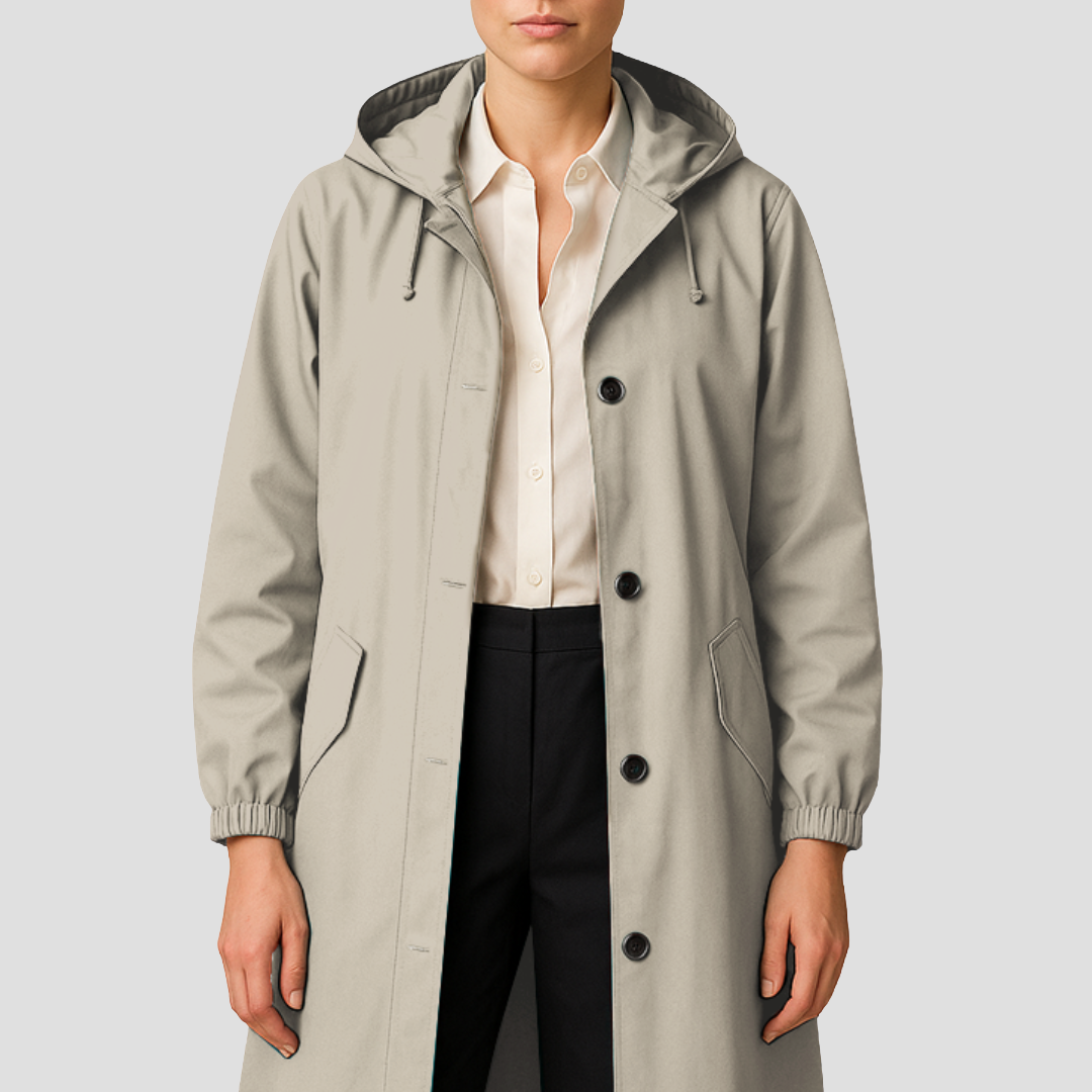 Imperméable mi-long élégant pour femme avec capuche
