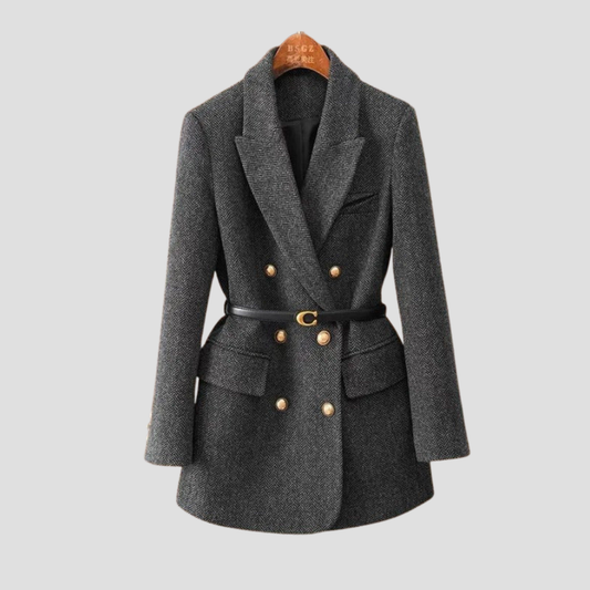 Manteau blazer ceinturé à chevrons pour femme
