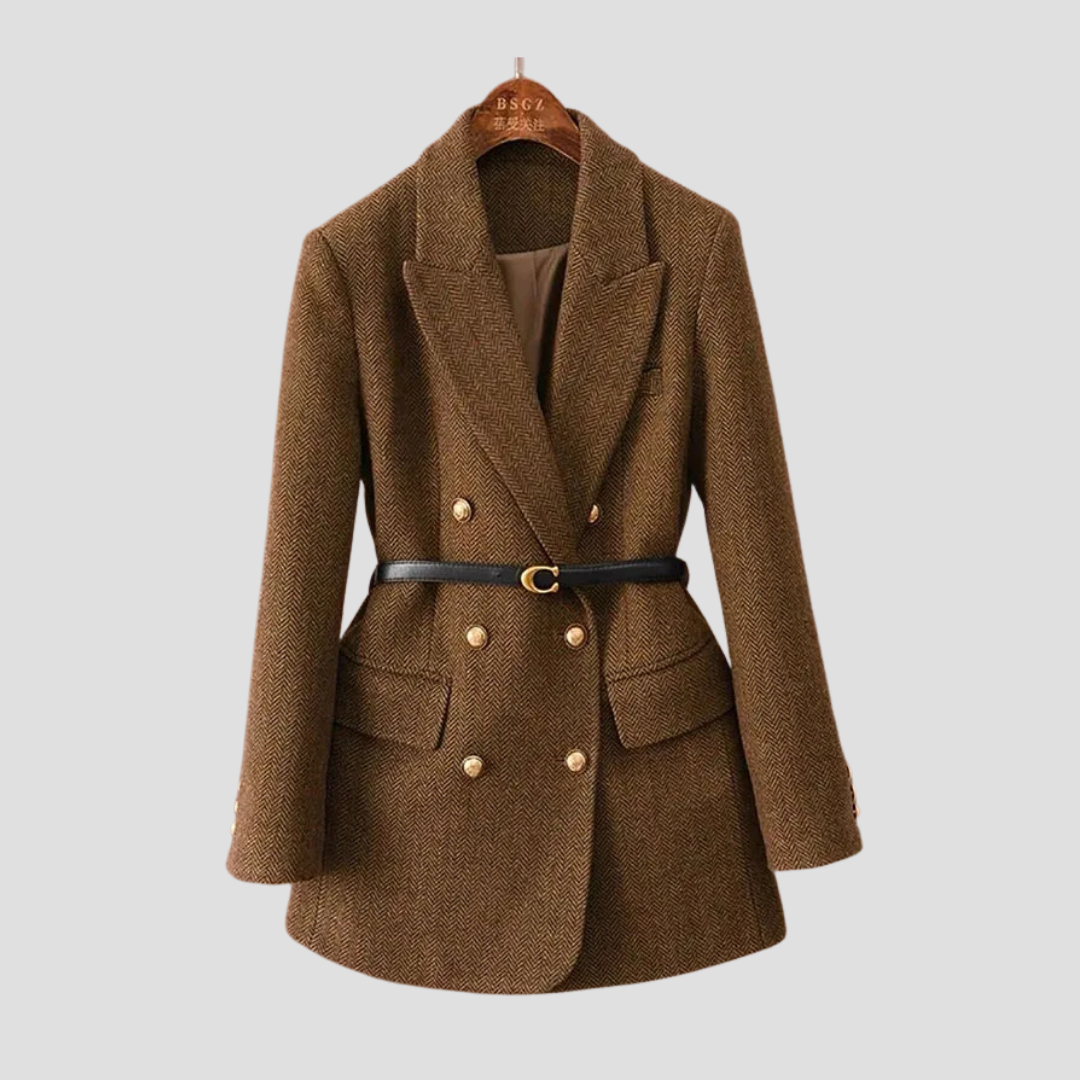 Manteau blazer ceinturé à chevrons pour femme
