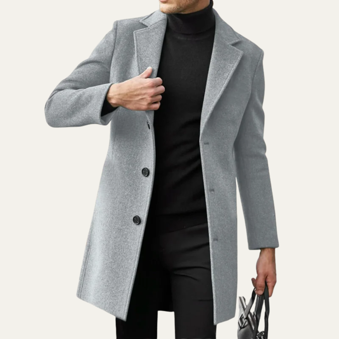 Manteau classique mi-cuisse pour homme en laine mélangée