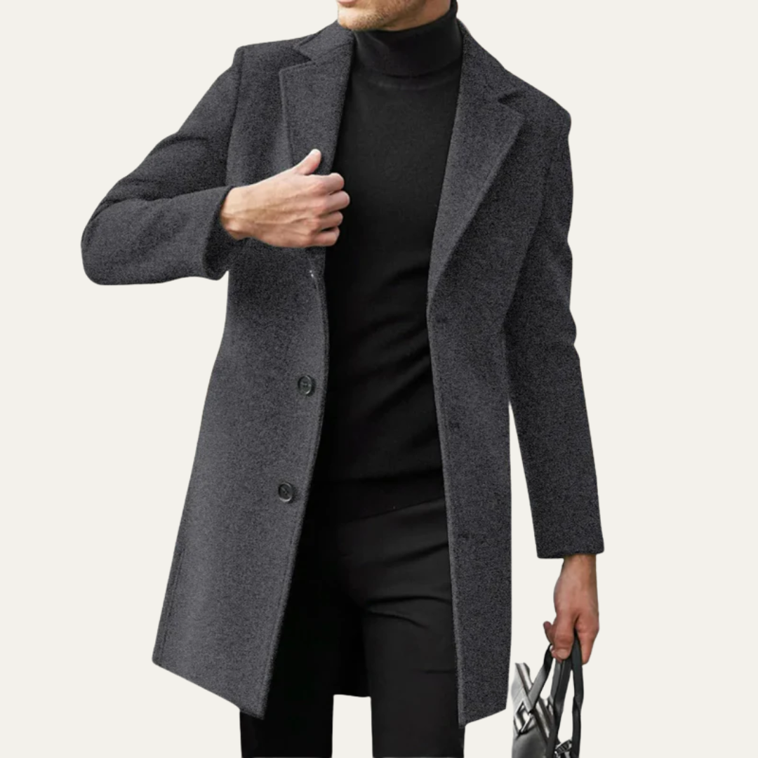 Manteau classique mi-cuisse pour homme en laine mélangée