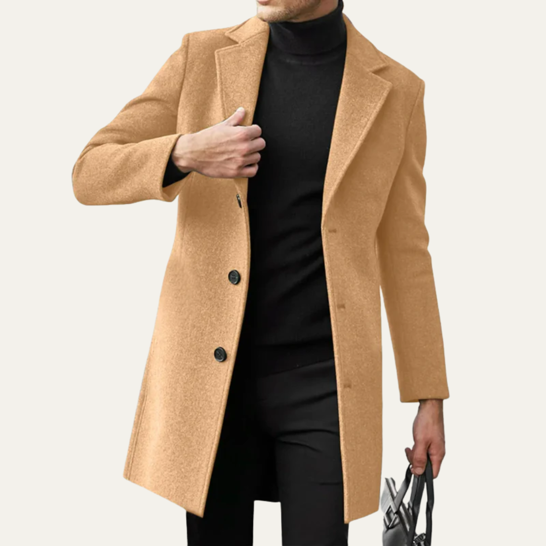 Manteau classique mi-cuisse pour homme en laine mélangée