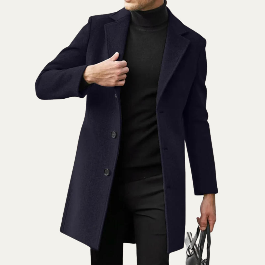 Manteau classique mi-cuisse pour homme en laine mélangée
