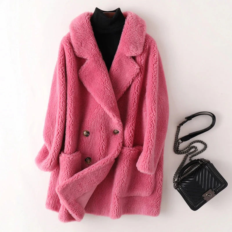 Manteau croisé Teddy pour femme