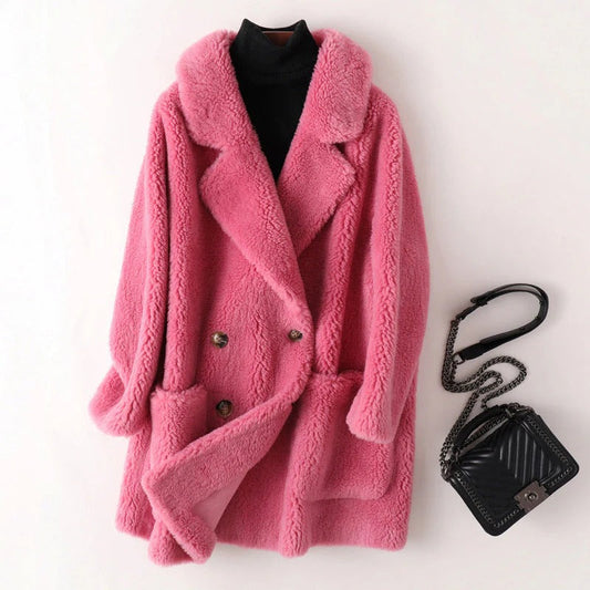 Manteau croisé Teddy pour femme