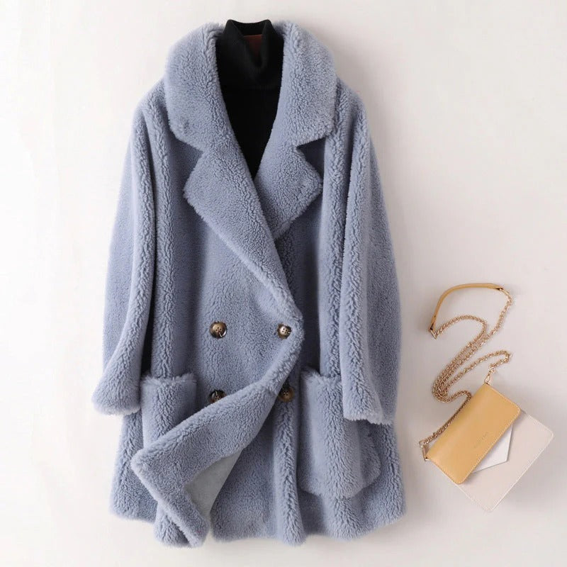 Manteau croisé Teddy pour femme