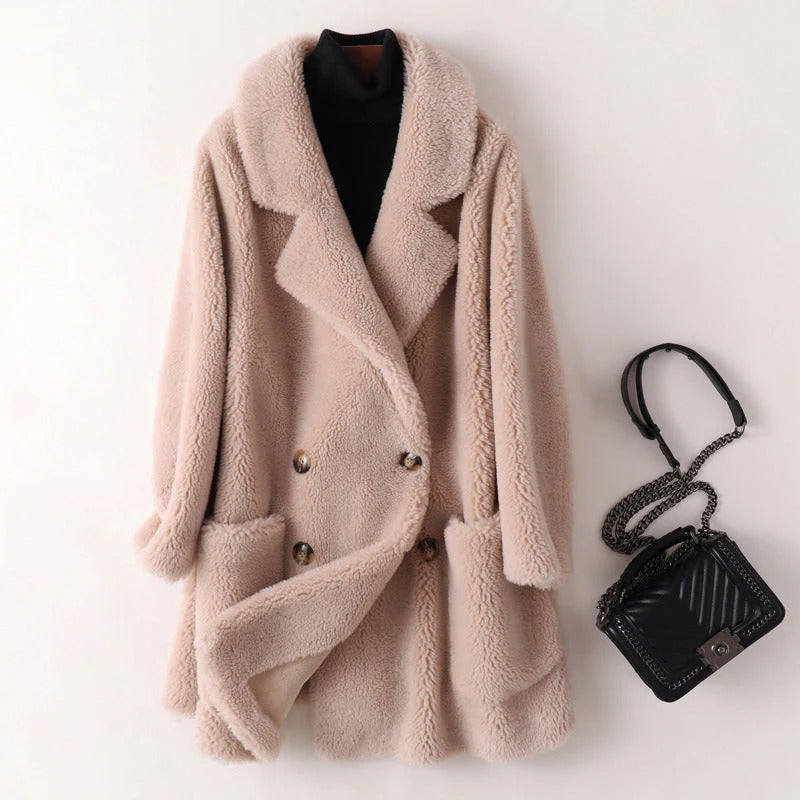 Manteau croisé Teddy pour femme