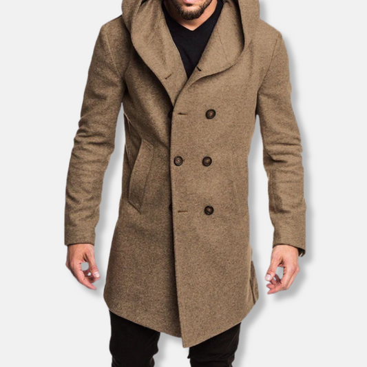 Manteau croisé à capuche pour homme