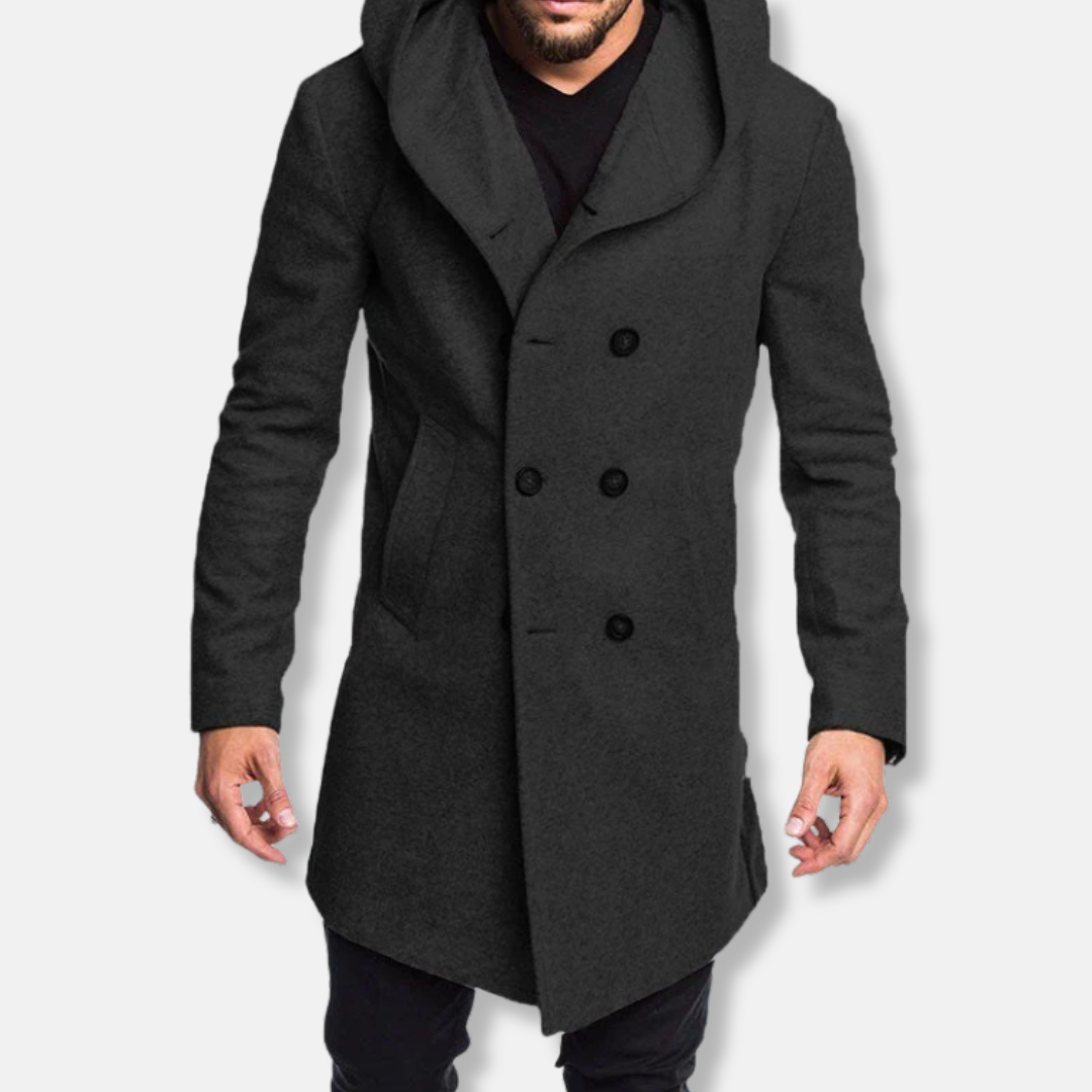 Manteau croisé à capuche pour homme