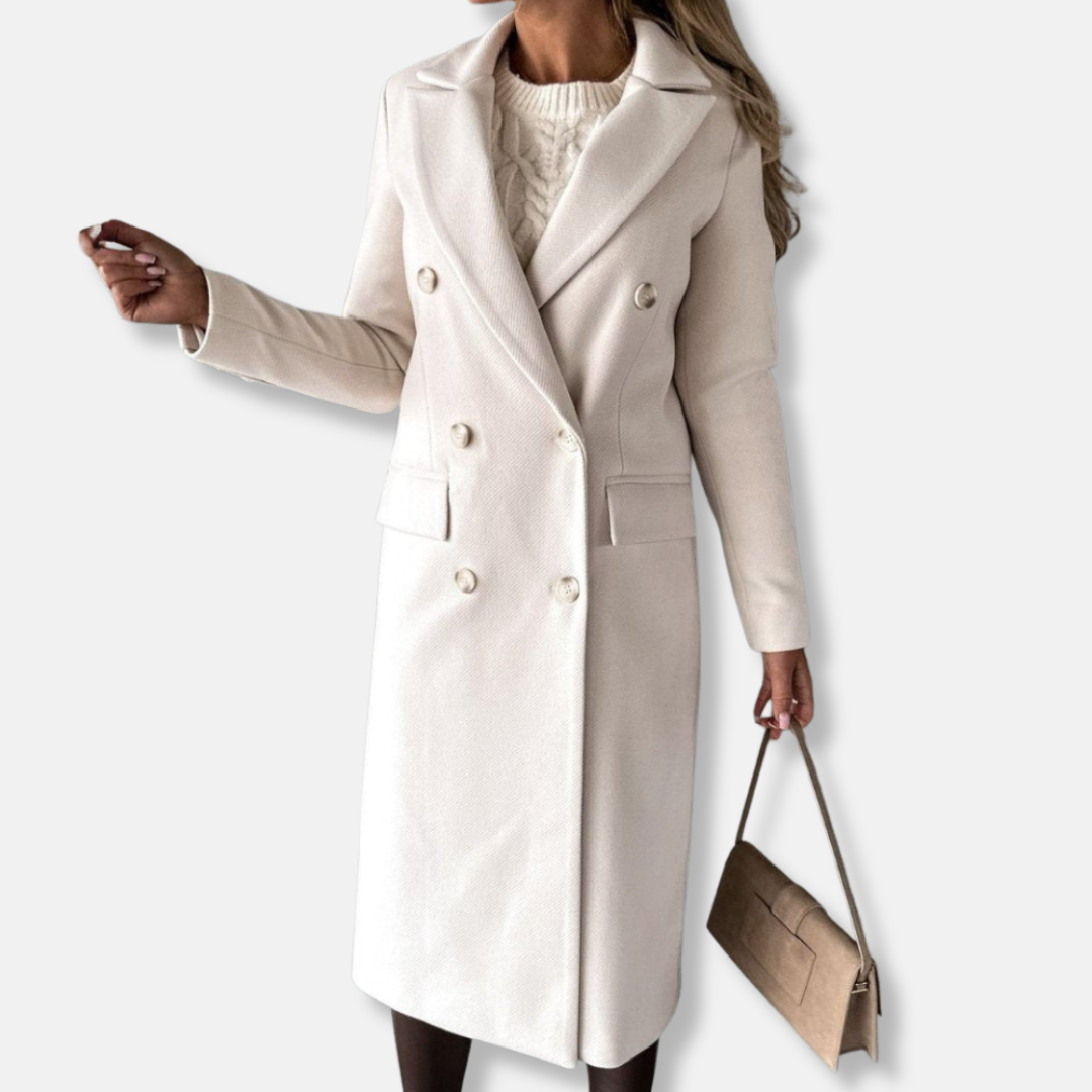 Manteau croisé classique en laine mélangée pour femme