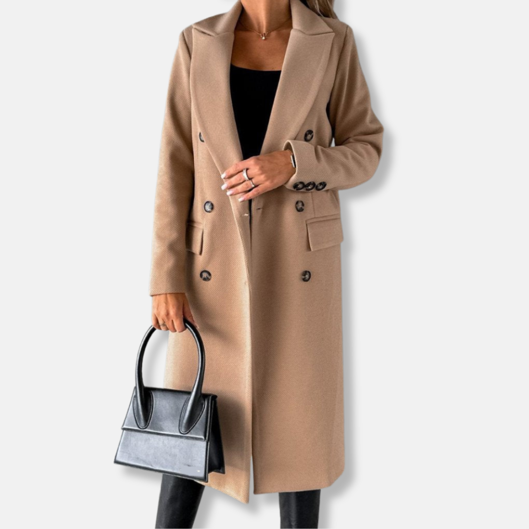 Manteau croisé classique en laine mélangée pour femme