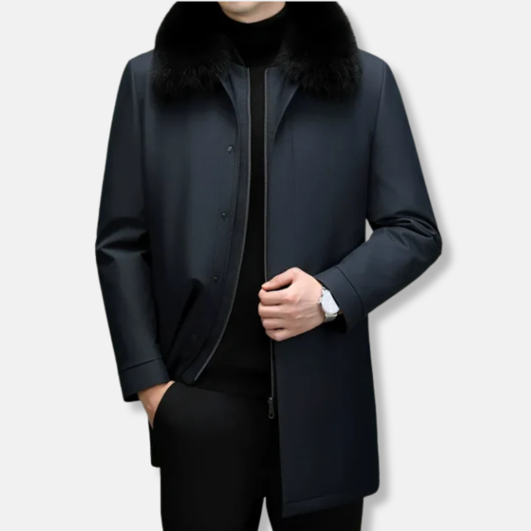 Manteau de voiture zippé pour homme avec bordure en fausse fourrure