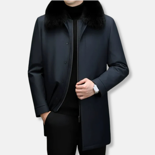 Manteau de voiture zippé pour homme avec bordure en fausse fourrure