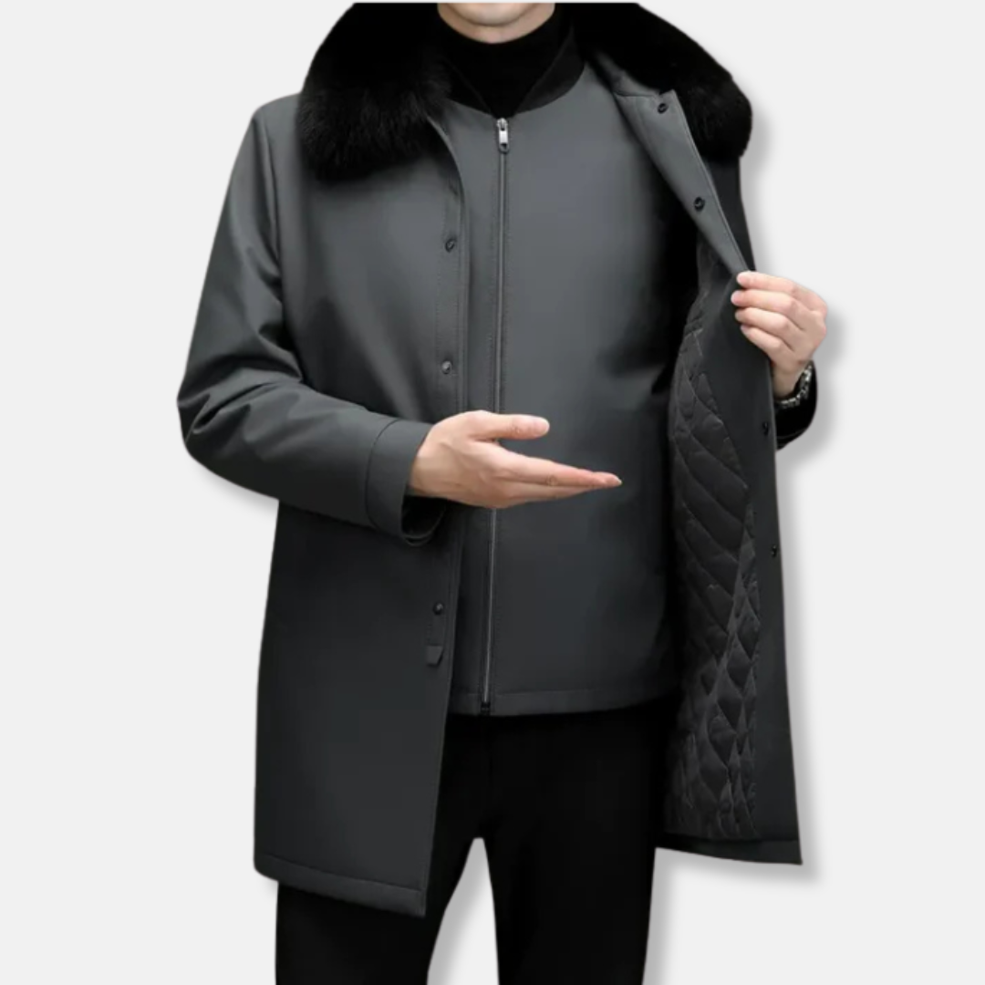 Manteau de voiture zippé pour homme avec bordure en fausse fourrure