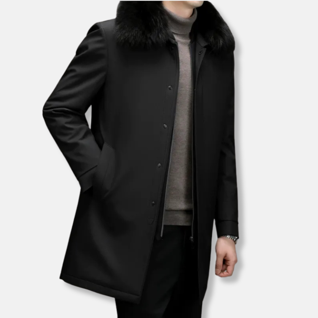 Manteau de voiture zippé pour homme avec bordure en fausse fourrure