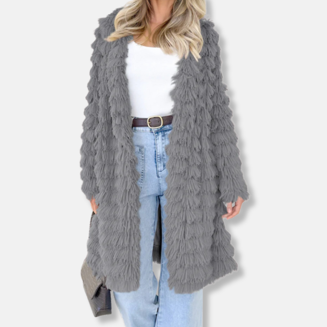 Manteau en fausse fourrure duveteuse pour femme