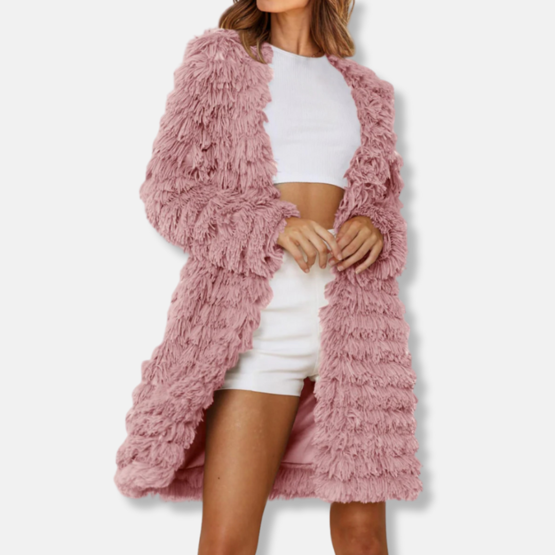 Manteau en fausse fourrure duveteuse pour femme