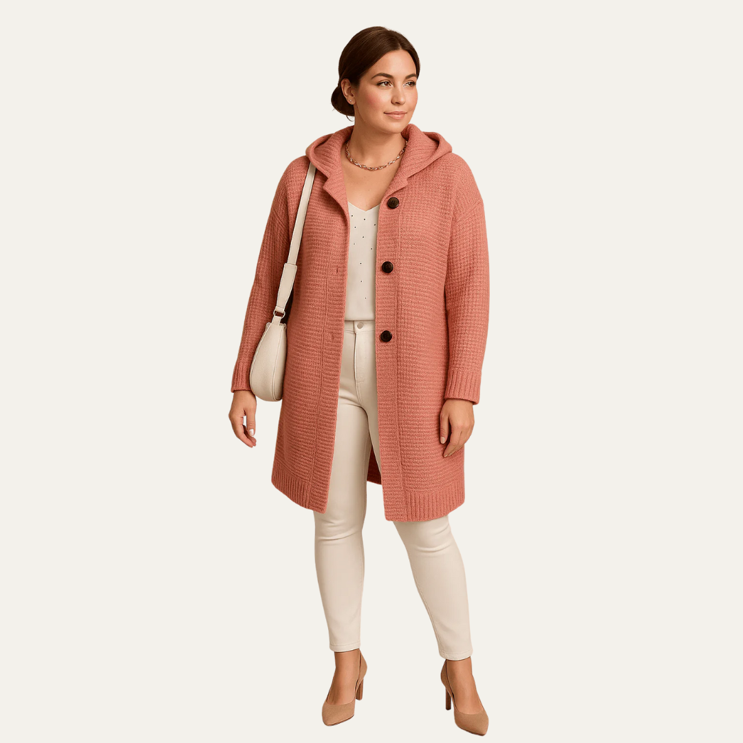 Manteau en maille côtelée à capuche pour femme