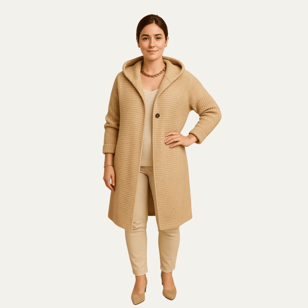 Manteau en maille côtelée à capuche pour femme