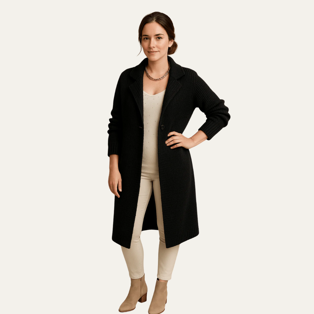 Manteau en maille côtelée à capuche pour femme