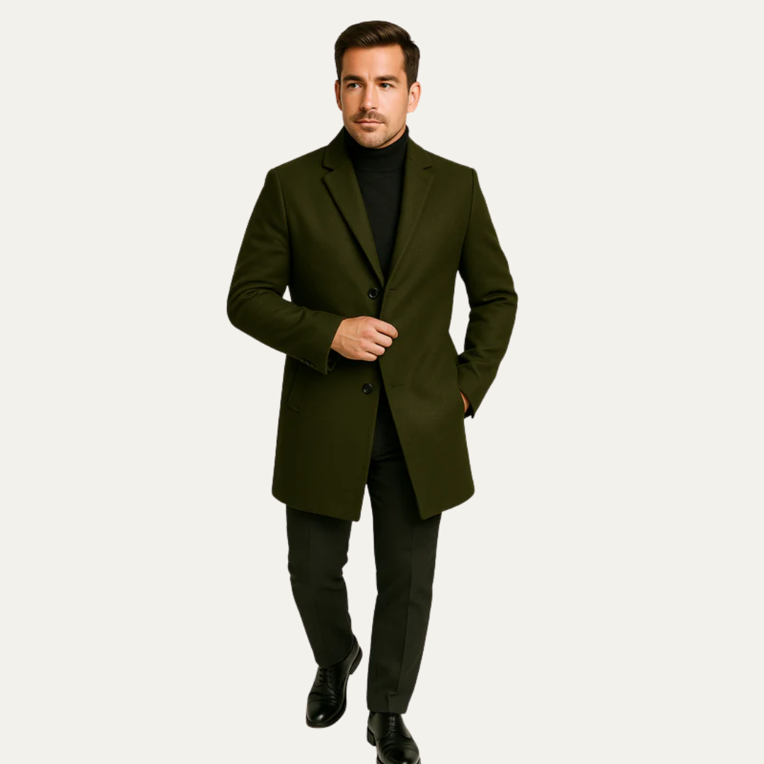 Manteau long classique à simple boutonnage pour homme