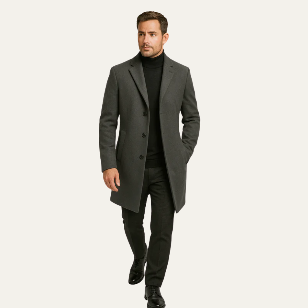 Manteau long classique à simple boutonnage pour homme