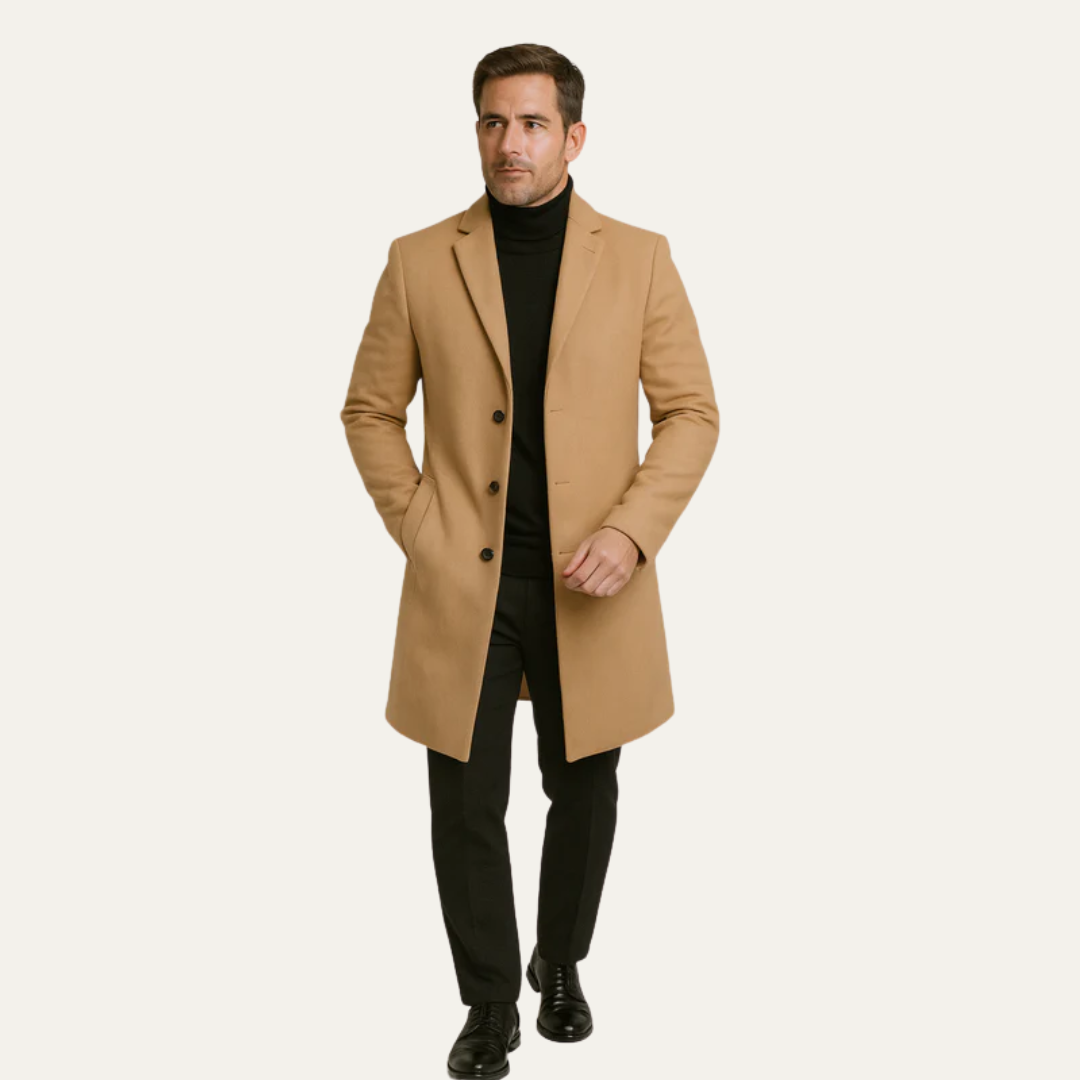 Manteau long classique à simple boutonnage pour homme