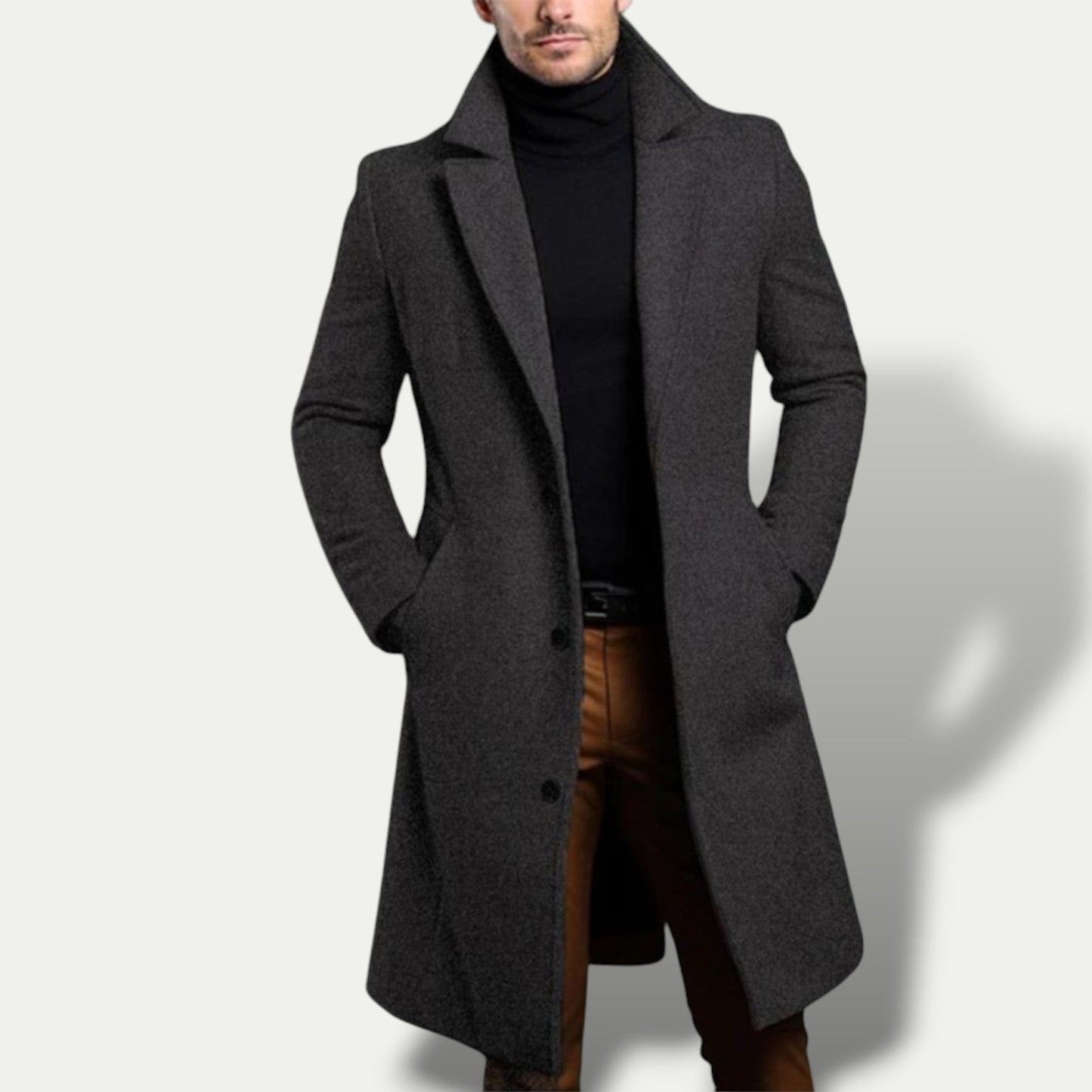 Manteau long classique à trois boutons pour homme