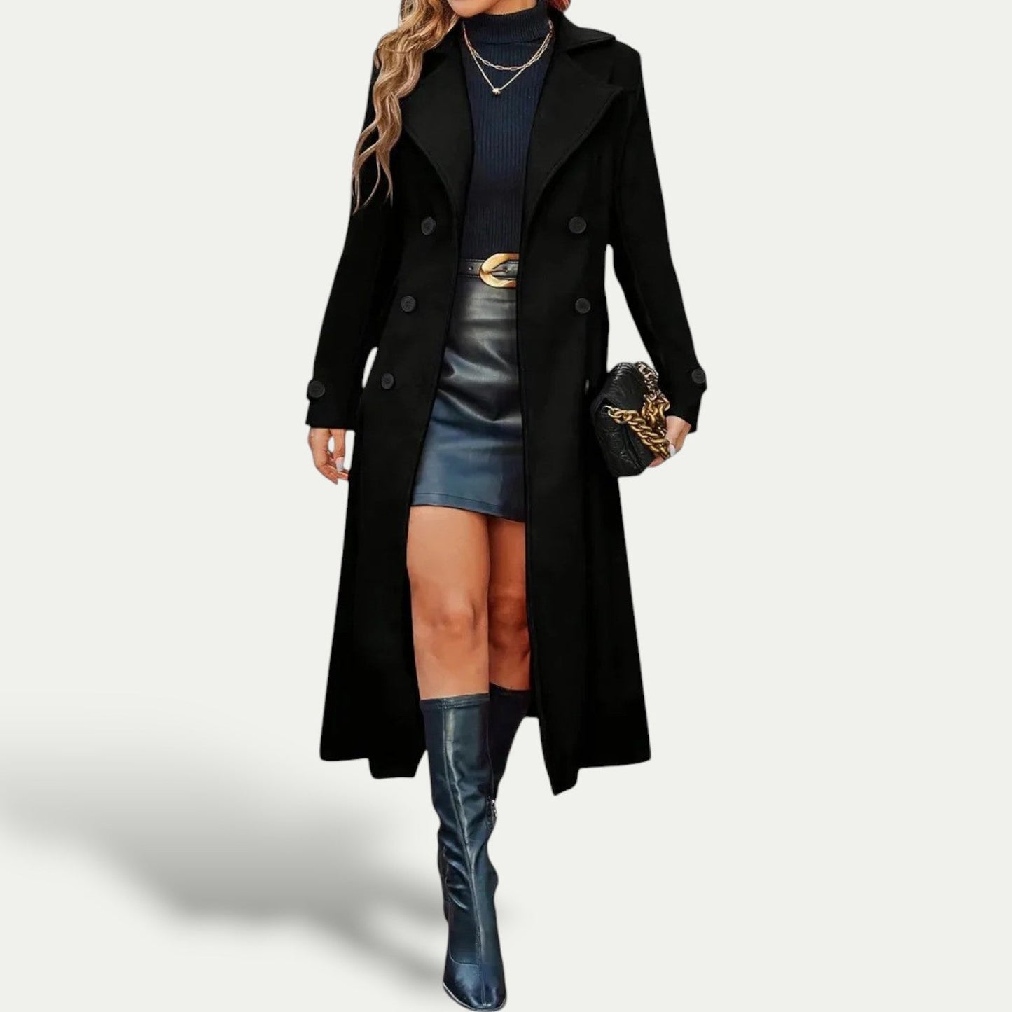 Manteau long croisé élégant pour femme