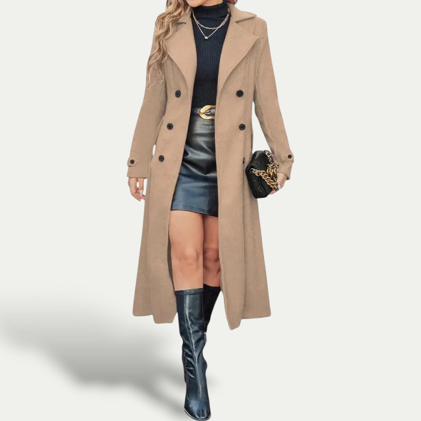Manteau long croisé élégant pour femme