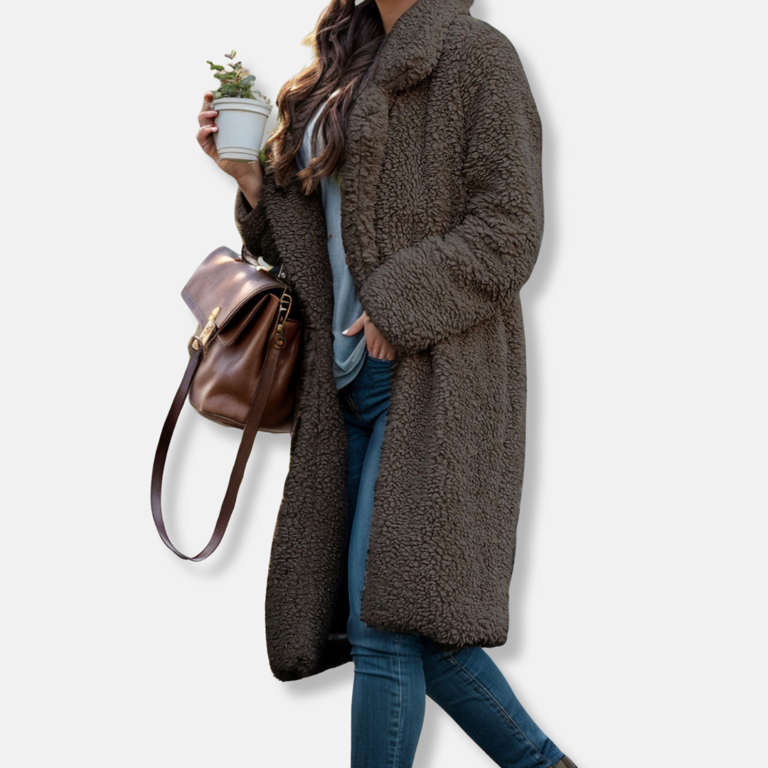 Manteau long douillet en peluche pour femme