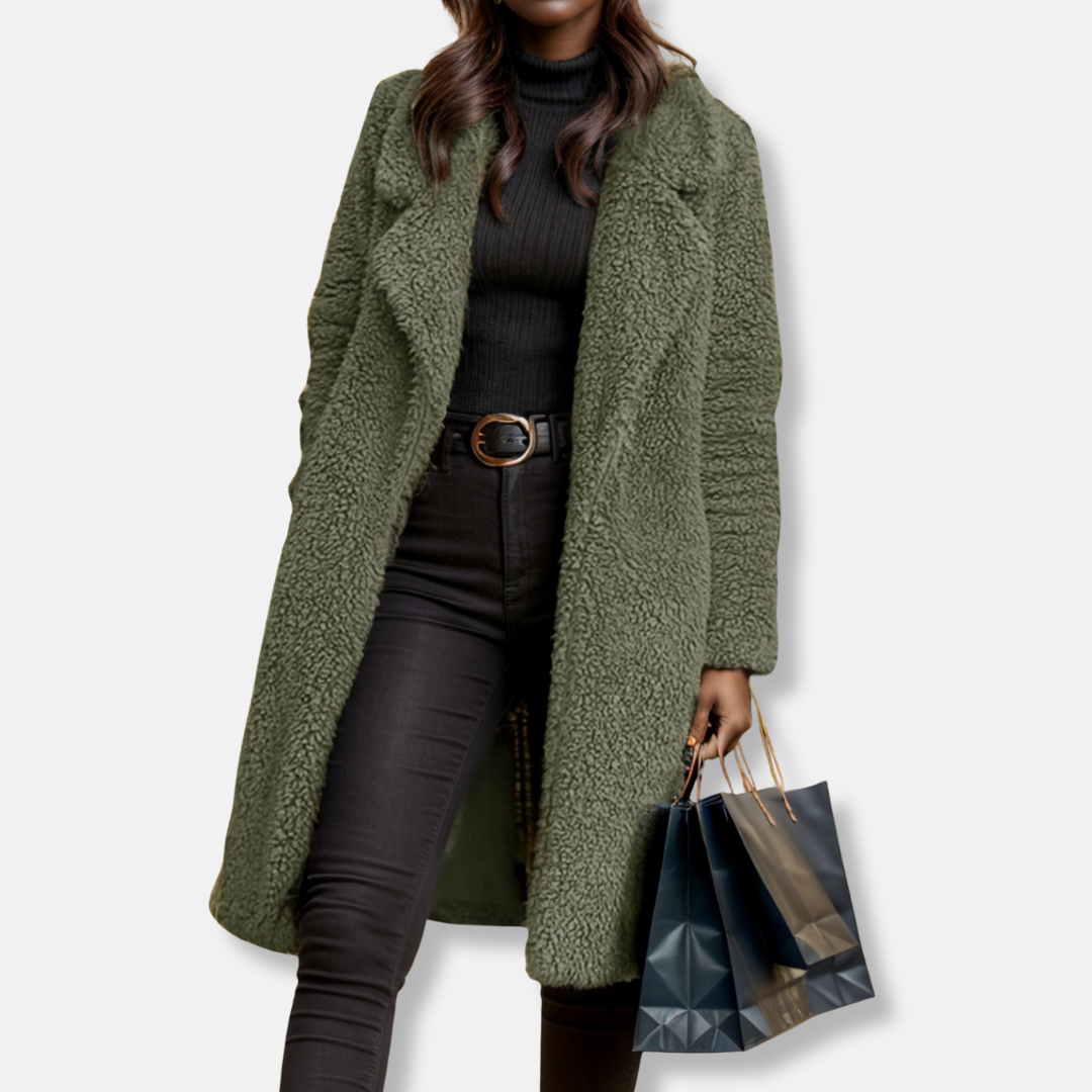 Manteau long douillet en peluche pour femme