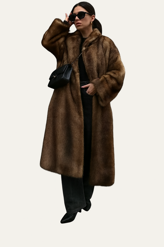 Manteau long en fausse fourrure de luxe pour femme