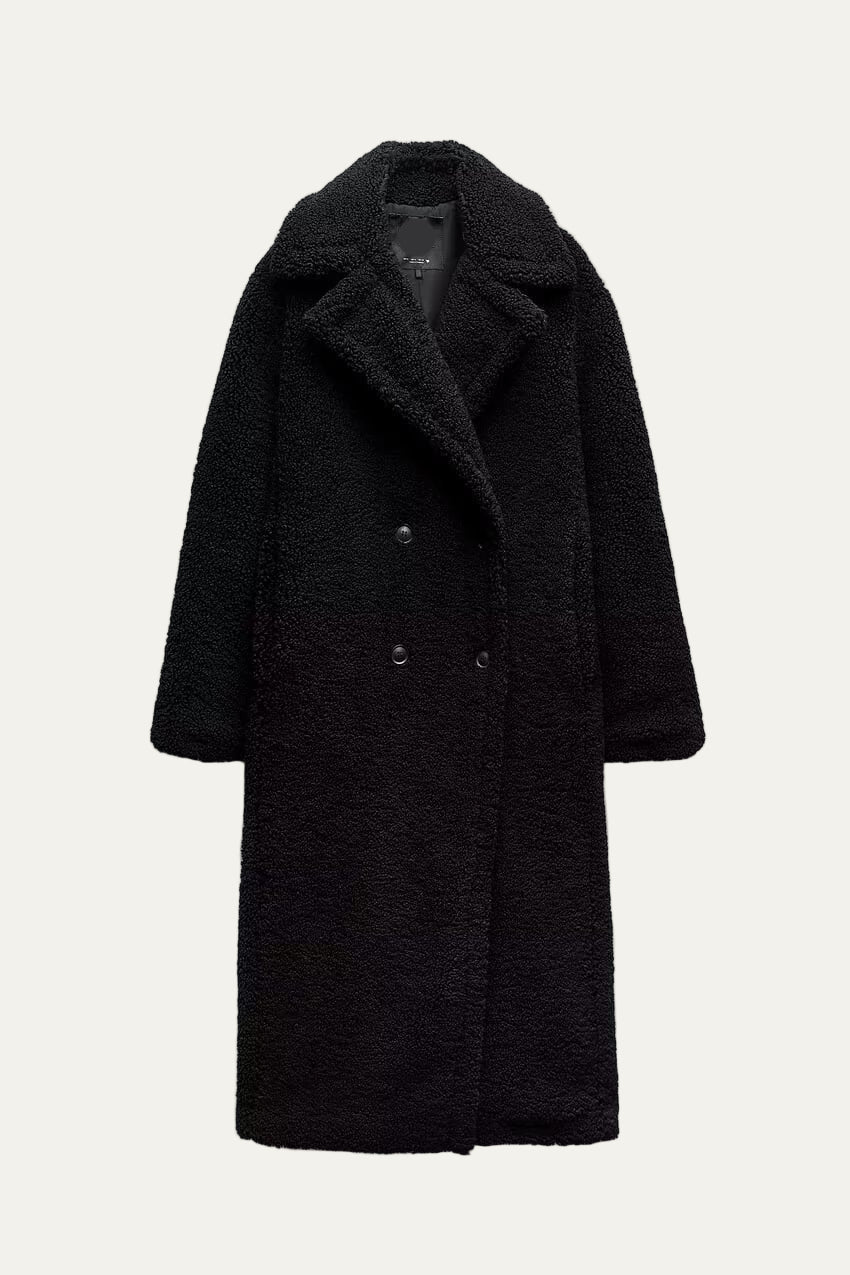 Manteau long en peluche style teddy pour femme
