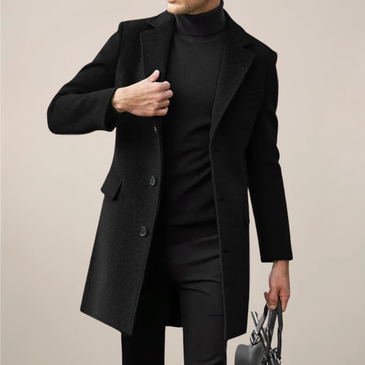 Manteau long homme sur mesure à simple boutonnage