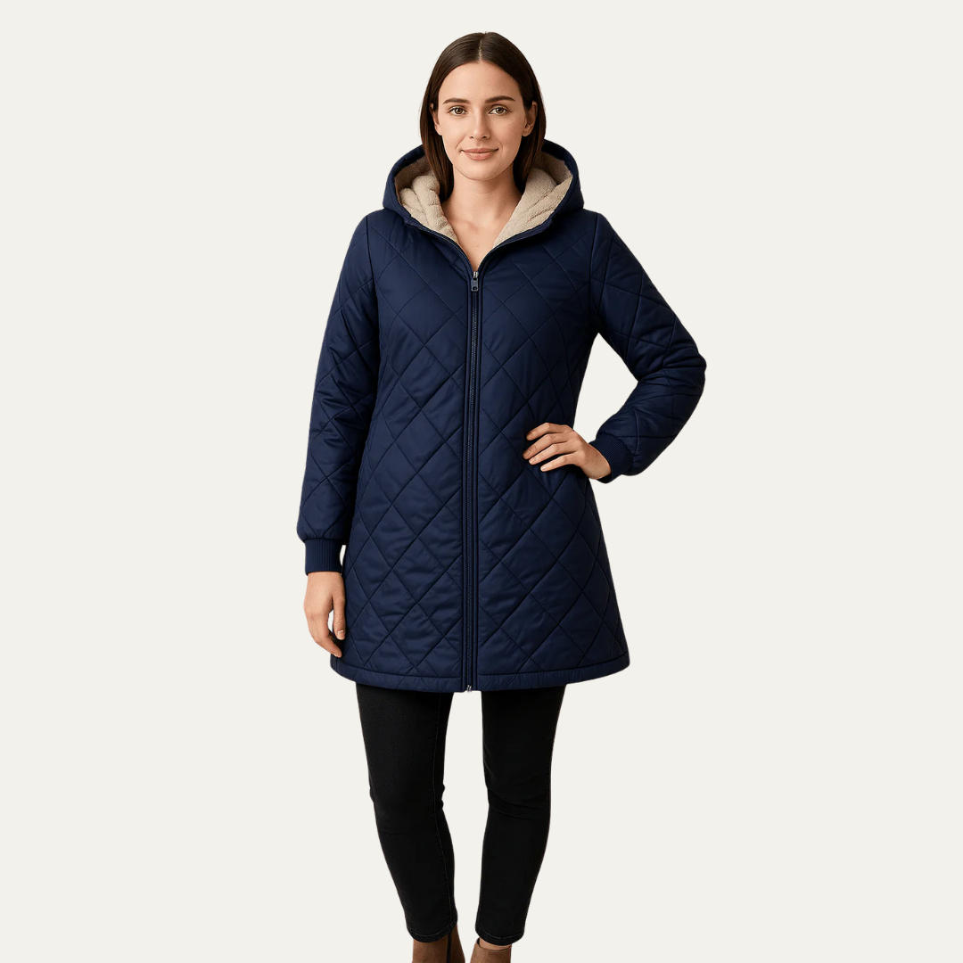 Manteau long matelassé à capuche doublé sherpa pour femme