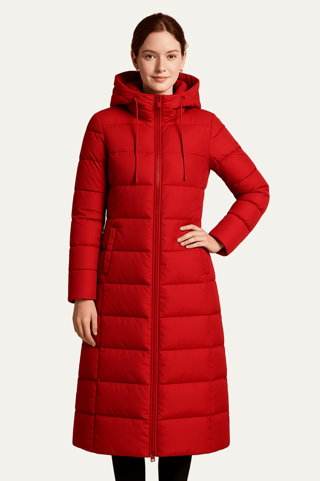 Manteau long matelassé à capuche pour femme