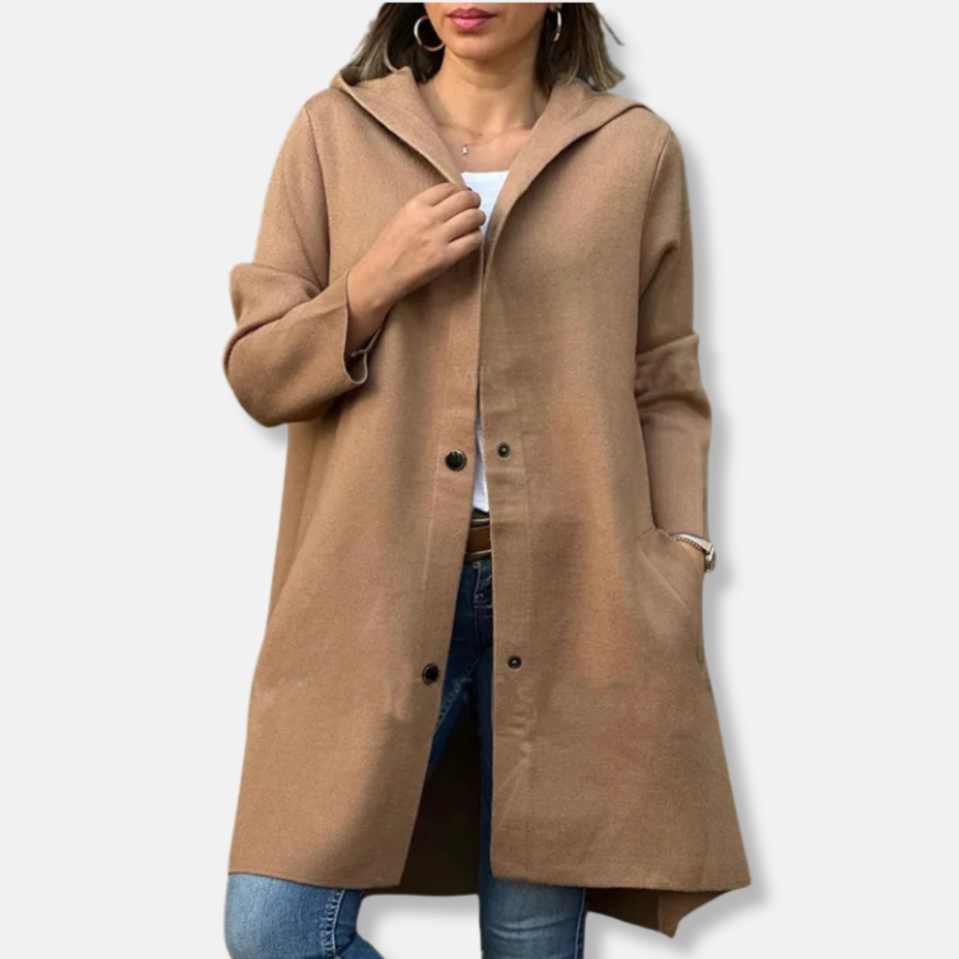 Manteau long trapèze à capuche pour femme