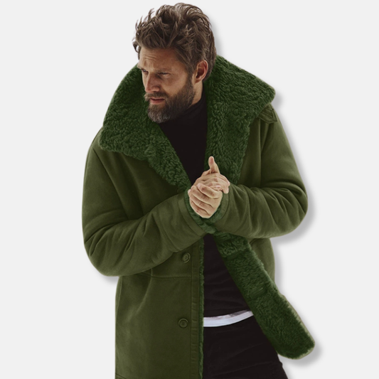 Manteau mi-long pour homme avec bordure en peau lainée