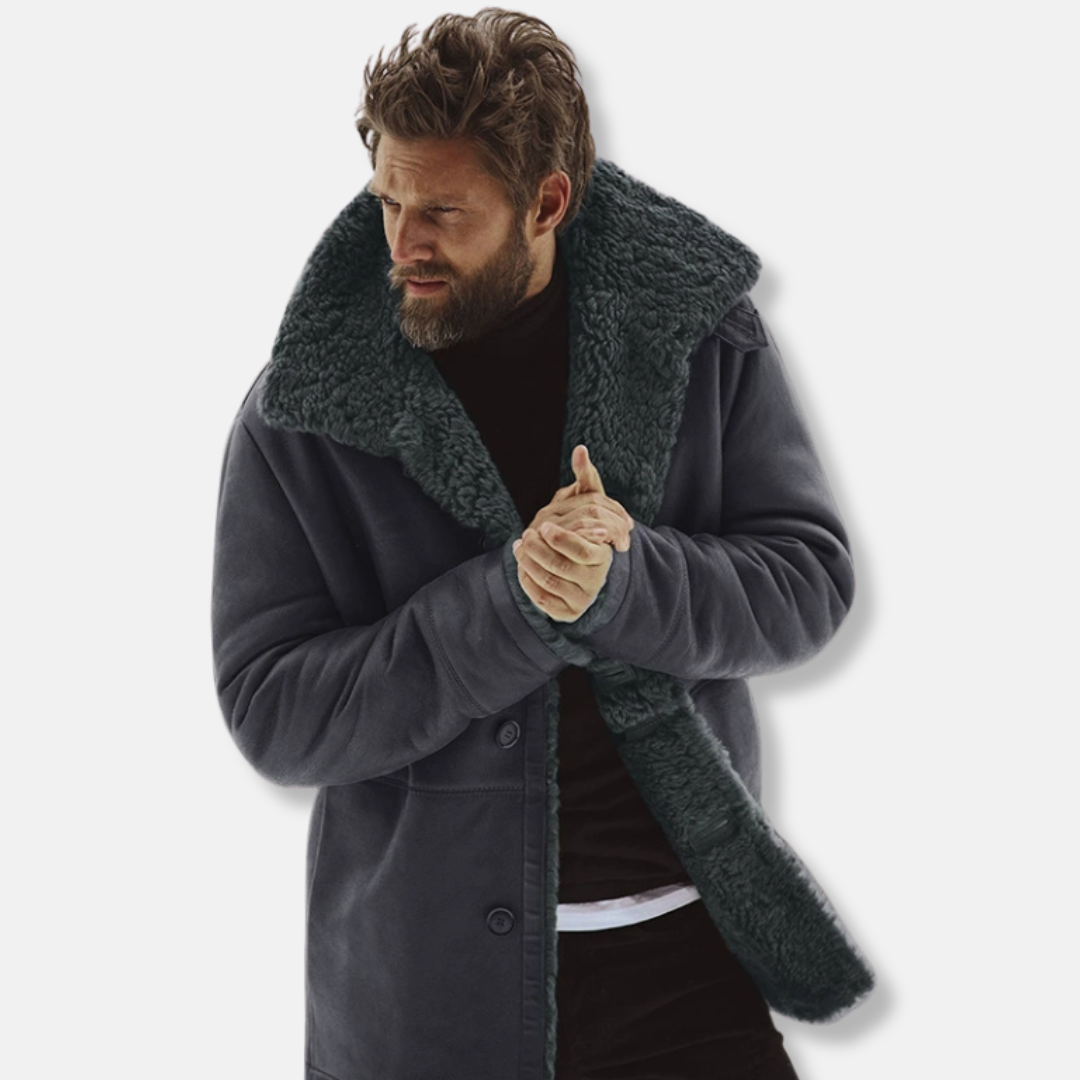 Manteau mi-long pour homme avec bordure en peau lainée