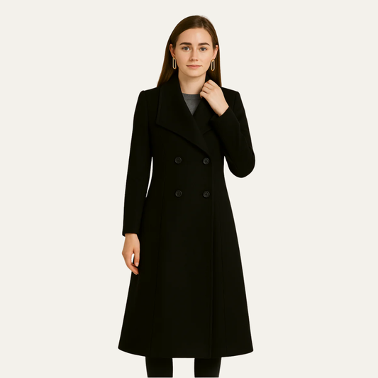 Manteau midi cintré pour femme à col montant