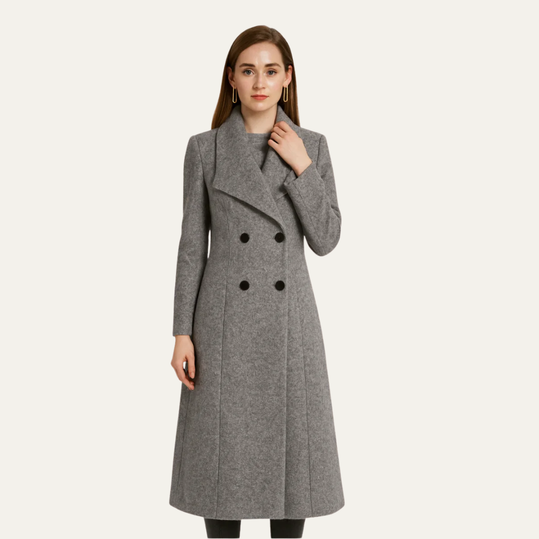 Manteau midi cintré pour femme à col montant