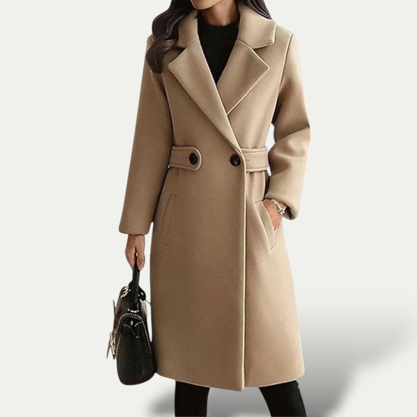 Manteau midi trapèze en laine mélangée pour femme