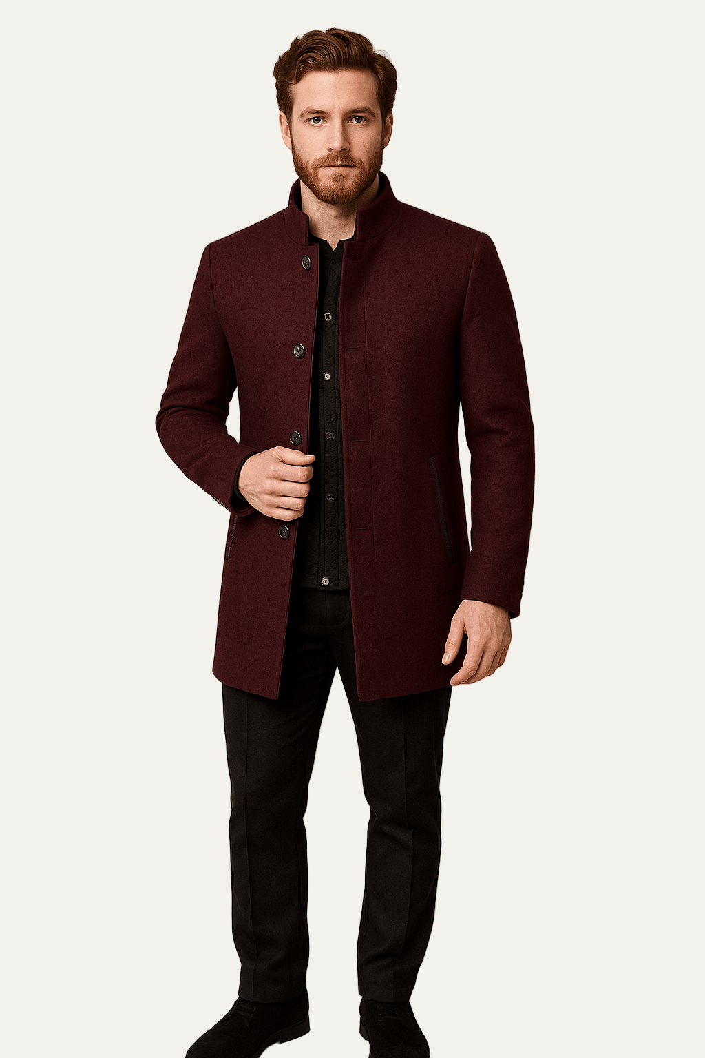 Manteau minimaliste à col montant pour homme