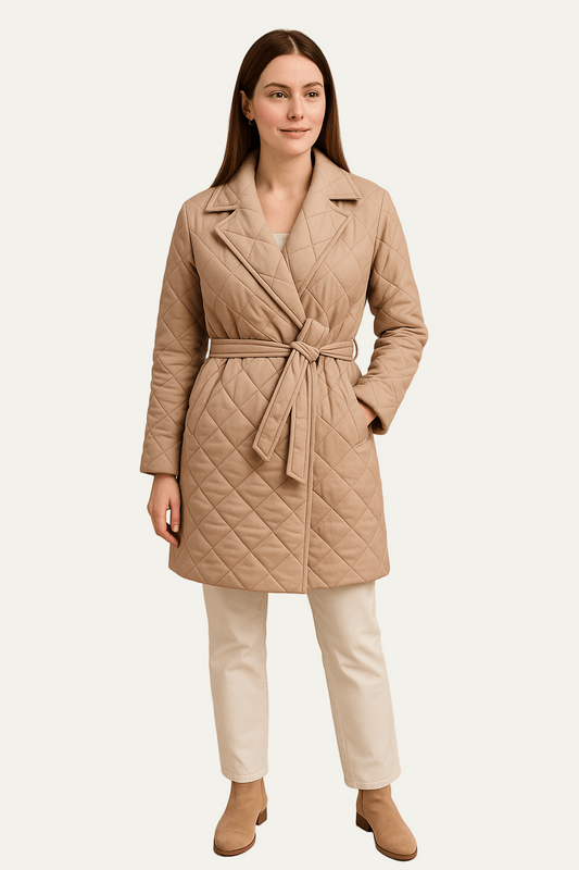 Manteau portefeuille matelassé avec ceinture pour femme