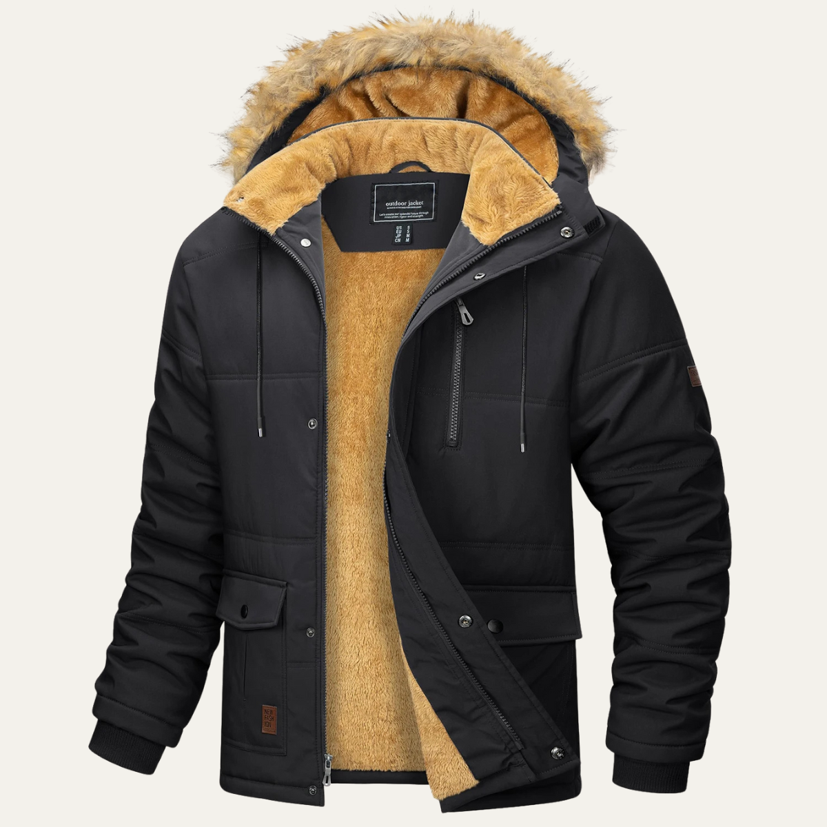 Parka à capuche en fausse fourrure arctique pour homme