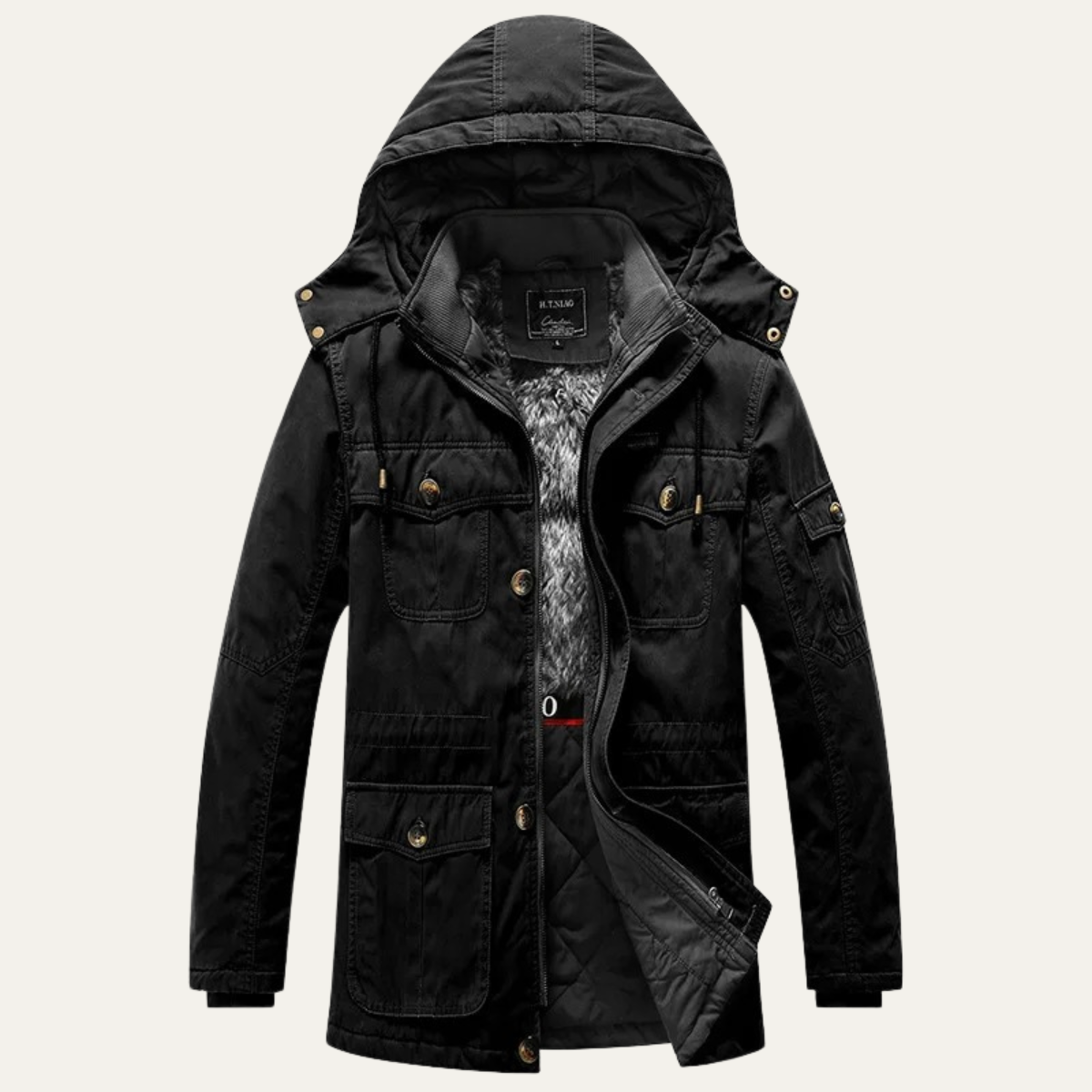 Parka à capuche pour homme avec doublure en fausse fourrure
