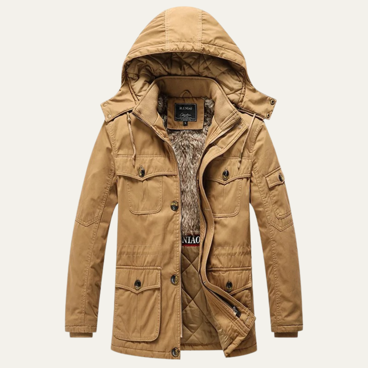Parka à capuche pour homme avec doublure en fausse fourrure