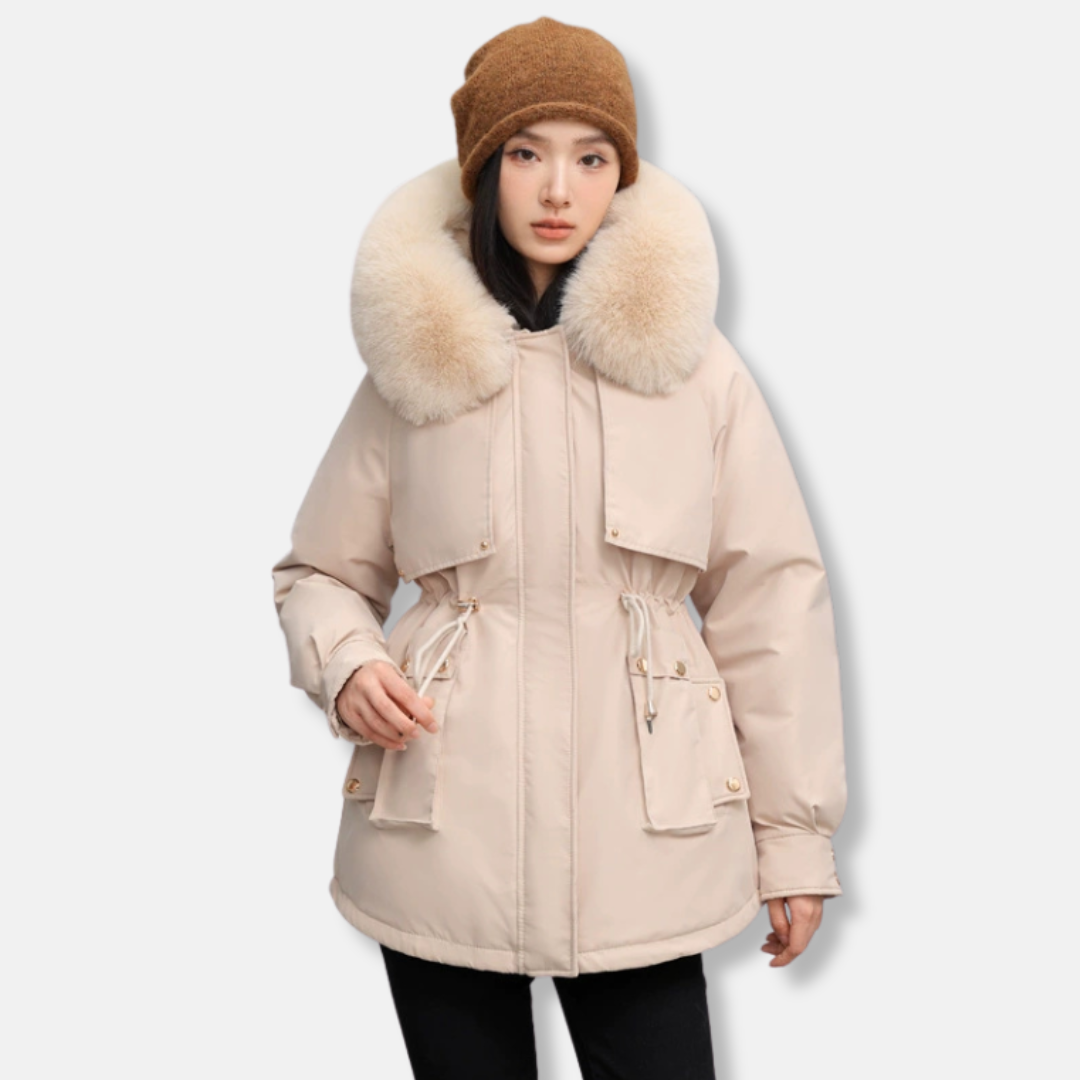 Parka courte à bordure en fourrure pour femme