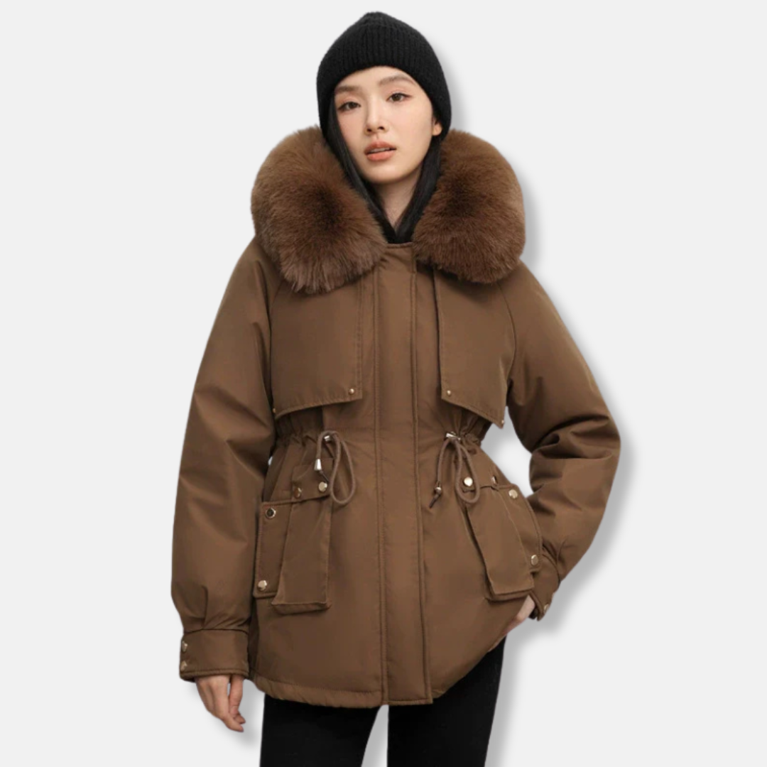Parka courte à bordure en fourrure pour femme